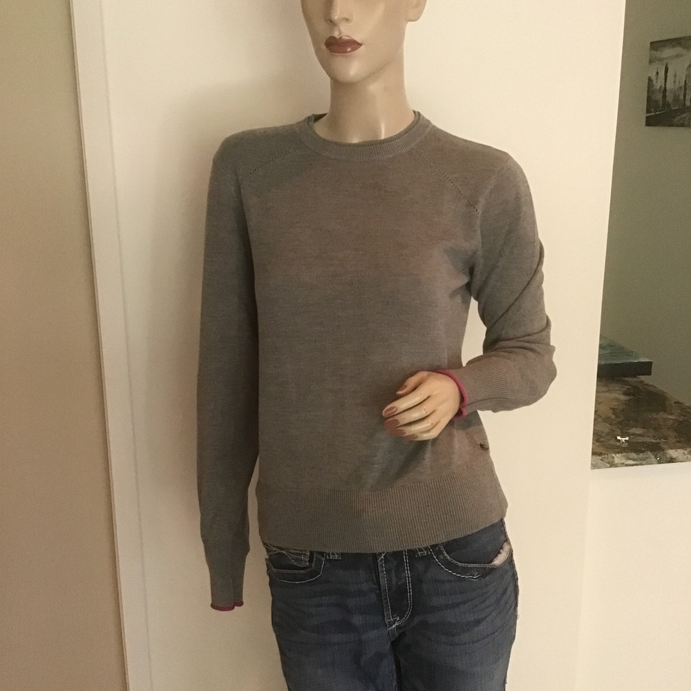 Scotch & Soda Amsterdam Womens Gray Crewneck Sweater Pink Trim Pointelle Back XS